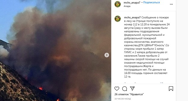 Пожар в лесу на Утрише, Анапа. Скриншот сообщения https://www.instagram.com/p/CERneM_qx2t/ Пожар в лесу на Утрише, Анапа. Скриншот сообщения https://www.instagram.com/p/CERneM_qx2t/