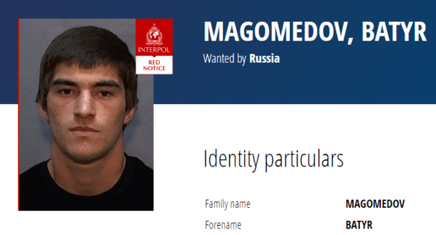 Батыр Магомедов в картотеке на сайте Интерпола. Скриншот с сайта https://www.interpol.int/How-we-work/Notices/View-Red-Notices#2020-60566 Батыр Магомедов в картотеке на сайте Интерпола. Скриншот с сайта https://www.interpol.int/How-we-work/Notices/View-Red-Notices#2020-60566