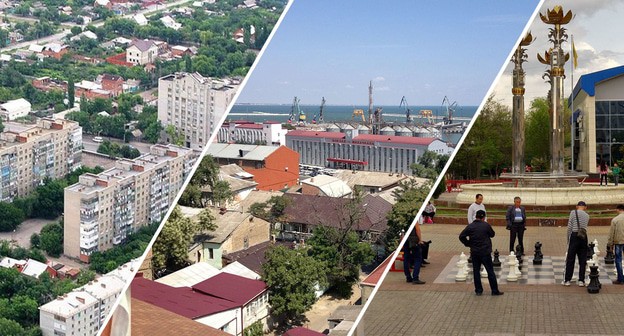 Города Шахты, Махачкала и Элиста. Фото https://ru.wikipedia.org/wiki/. Коллаж "Кавказского узла" Города Шахты, Махачкала и Элиста. Фото https://ru.wikipedia.org/wiki/. Коллаж "Кавказского узла"