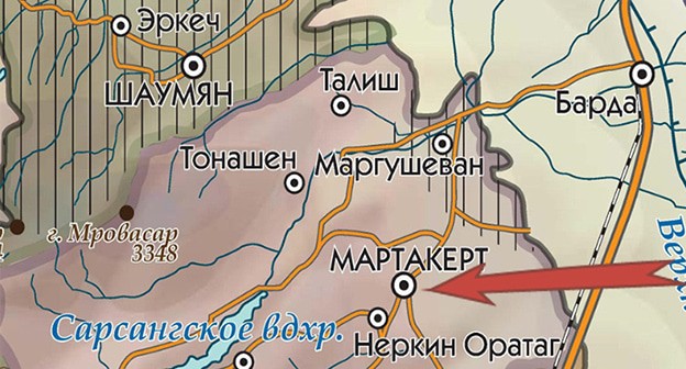 Мартакерт на карте Нагорного Карабаха. Фото "Кавказского узла". Мартакерт на карте Нагорного Карабаха. Фото "Кавказского узла".
