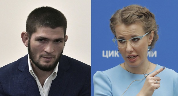 Хабиб Нурмагомедов и Ксения Собчак. Коллаж "Кавказского узла" REUTERS/Maxim Shemeto, Sputnik/Alexei Nikolsky/Kremlin via REUTERS Хабиб Нурмагомедов и Ксения Собчак. Коллаж "Кавказского узла" REUTERS/Maxim Shemeto, Sputnik/Alexei Nikolsky/Kremlin via REUTERS