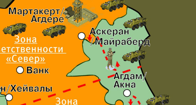 Фрагмент карты "Что получит после войны Азербайджан", опубликованной на "Кавказском узле". Фрагмент карты "Что получит после войны Азербайджан", опубликованной на "Кавказском узле".