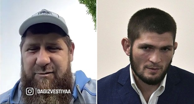 Рамзан Кадыров, Хабиб Нурмагомедов. Фото: скриншот сообщения канала "Дагестанские известия" https://www.instagram.com/p/COygUcOI7Kj/; REUTERS/Maxim Shemetov. Коллаж "Кавказского узла" Рамзан Кадыров, Хабиб Нурмагомедов. Фото: скриншот сообщения канала "Дагестанские известия" https://www.instagram.com/p/COygUcOI7Kj/; REUTERS/Maxim Shemetov. Коллаж "Кавказского узла"