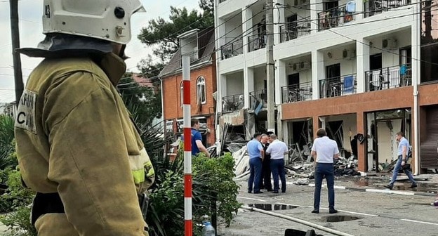 Сотрудник МЧС на месте ликвидации последствий взрыве газа в Геленджике. Фото пресс-службы МЧС Сотрудник МЧС на месте ликвидации последствий взрыве газа в Геленджике. Фото пресс-службы МЧС