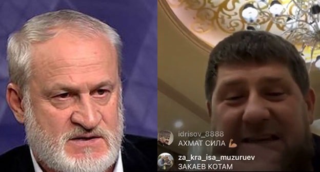Ахмед Закаев (слева) и Рамзан Кадыров. Коллаж "Кавказского узла" Скриншот видео "Настоящее время" https://www.youtube.com/watch?v=qNbQTEQ4mqs Ахмед Закаев (слева) и Рамзан Кадыров. Коллаж "Кавказского узла" Скриншот видео "Настоящее время" https://www.youtube.com/watch?v=qNbQTEQ4mqs