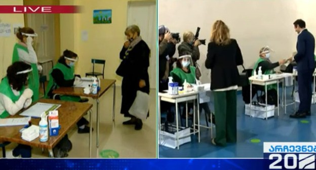 Голосование на выборах в Грузии. Стоп-кадр видео на странице https://rustavi2.ge/ka/news/210982 Голосование на выборах в Грузии. Стоп-кадр видео на странице https://rustavi2.ge/ka/news/210982