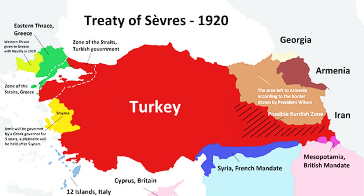 Карта границ на основании Севрского договора 1920 года. Фото: Araujo https://ru.wikipedia.org/ Карта границ на основании Севрского договора 1920 года. Фото: Araujo https://ru.wikipedia.org/