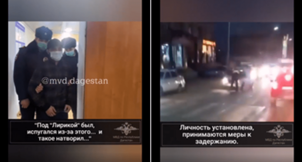 Задержанный в Дербенте, который протащил полицейского на капоте 4 декабря/ стопкадр из видео об инциденте. Коллаж «Кавказского узла». Источники: видео со страниц МВД Дагестана в Instagram https://www.instagram.com/p/CXGyXCaqJC6/, https://www.instagram.com/p/CXEwKmjqJB8/ Задержанный в Дербенте, который протащил полицейского на капоте 4 декабря/ стопкадр из видео об инциденте. Коллаж «Кавказского узла». Источники: видео со страниц МВД Дагестана в Instagram https://www.instagram.com/p/CXGyXCaqJC6/, https://www.instagram.com/p/CXEwKmjqJB8/