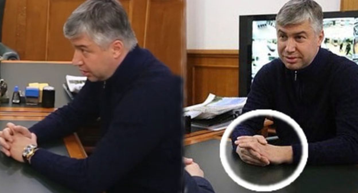 Алексей Логвиненко разместил в Instagram отретушированные фотографии (справа) из поездки в Грозный, убрав с них свои дорогие наручные часы. Слева - кадр с сайта мэрии Грозного. Скриншот видео https://grozmer.ru/media/video/has-magomed-kadyrov-vstretilsja-s-glavoi.html и https://www.instagram.com/p/CWyK_jDMaF6/ https://bloknot-rostov.ru/news/chasy-shredingera-vo-vremya-vizita-v-groznyy-u-ale-1423738 Алексей Логвиненко разместил в Instagram отретушированные фотографии (справа) из поездки в Грозный, убрав с них свои дорогие наручные часы. Слева - кадр с сайта мэрии Грозного. Скриншот видео https://grozmer.ru/media/video/has-magomed-kadyrov-vstretilsja-s-glavoi.html и https://www.instagram.com/p/CWyK_jDMaF6/ https://bloknot-rostov.ru/news/chasy-shredingera-vo-vremya-vizita-v-groznyy-u-ale-1423738