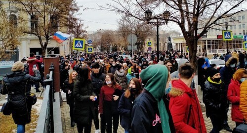 Митинг в Астрахани 23 января 2021 года. Фото Алены Садовской для "Кавказского узла" Митинг в Астрахани 23 января 2021 года. Фото Алены Садовской для "Кавказского узла"