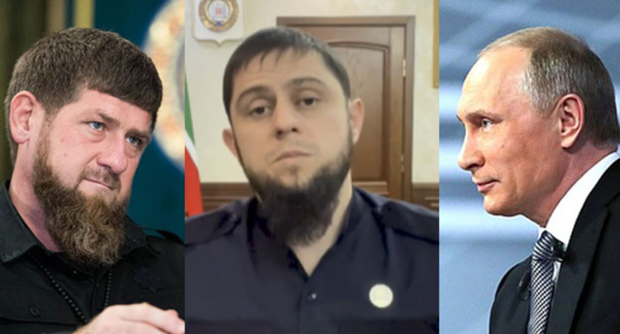 Рамзан Кадыров/ министр информации Чечни Ахмед Дудаев 7 февраля сообщает о намерении властей Чечни больше не комментировать слова зарубежных критиков/ Владимир Путин (слева направо). Коллаж "Кавказского узла. Фото: kremlin.ru, Грозный-Информ, скриншот видео https://www.instagram.com/p/CZrvm6EDZ-a/ Рамзан Кадыров/ министр информации Чечни Ахмед Дудаев 7 февраля сообщает о намерении властей Чечни больше не комментировать слова зарубежных критиков/ Владимир Путин (слева направо). Коллаж "Кавказского узла. Фото: kremlin.ru, Грозный-Информ, скриншот видео https://www.instagram.com/p/CZrvm6EDZ-a/