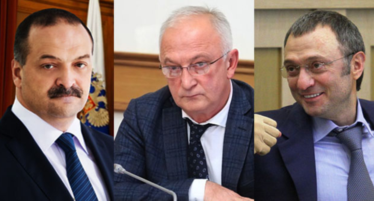Сергей Меликов, Абдулпатах Амирханов, Сулейман Керимов (слева направо). Коллаж "Кавказского узла". Фото: пресс-служба Правительства РД, http://president.e-dag.ru https://ru.wikipedia.org Сергей Меликов, Абдулпатах Амирханов, Сулейман Керимов (слева направо). Коллаж "Кавказского узла". Фото: пресс-служба Правительства РД, http://president.e-dag.ru https://ru.wikipedia.org