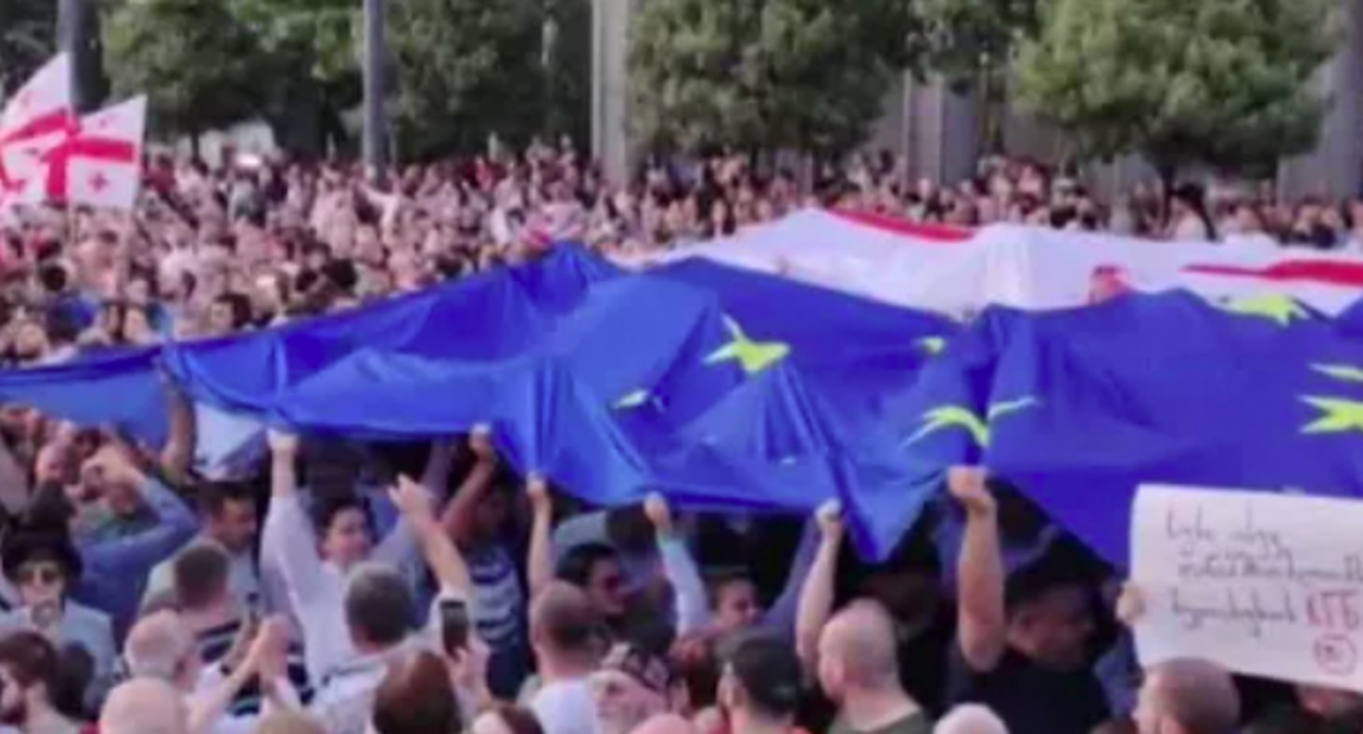 Митинг, на котором поддержали вступление Грузии в Евросоюз. Кадр видео https://sputnik-georgia.ru/ Митинг, на котором поддержали вступление Грузии в Евросоюз. Кадр видео https://sputnik-georgia.ru/