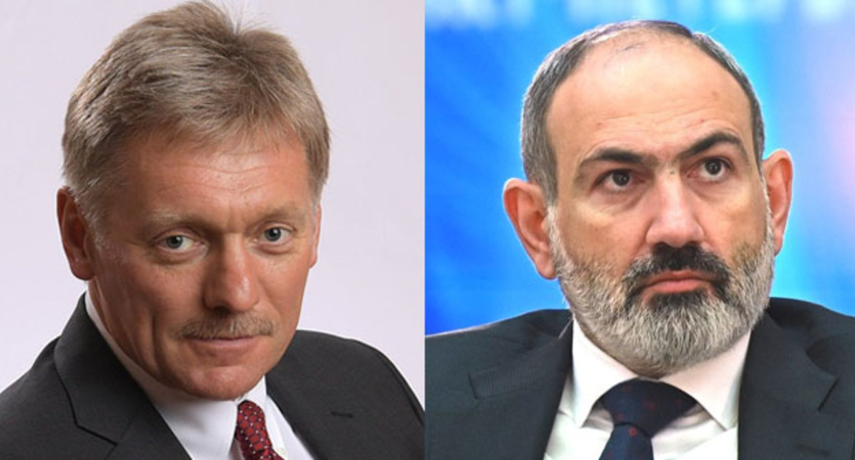 Дмитрий Песков (слева) и Никол Пашинян. Коллаж "Кавказского узла". Фото: Kremlin.ru пресс-служба Президента РФ Дмитрий Песков (слева) и Никол Пашинян. Коллаж "Кавказского узла". Фото: Kremlin.ru пресс-служба Президента РФ