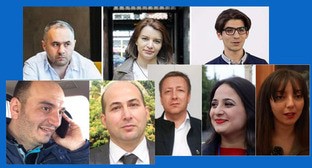 Ульви Гасанли, Севиндж Вагифгызы и Мохаммед Кекалов (вверху слева направо) Азиз Оруджев, Шамо Эминов, Хафиз Бабалы, Наргиз Абсаламова, Эльнара Гасымова (слева направо). Коллаж 