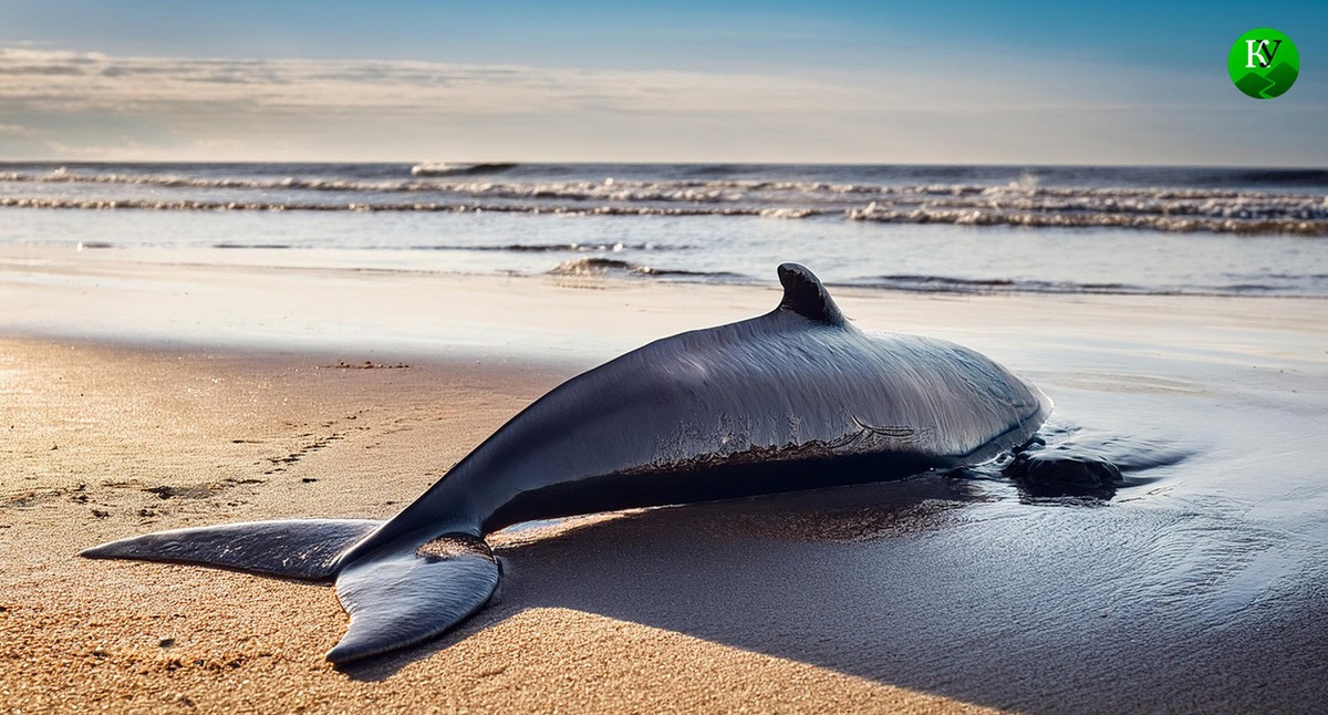 Дельфин на песке. Иллюстрация создана «Кавказским узлом» с помощью ИИ в программе Photoshop
