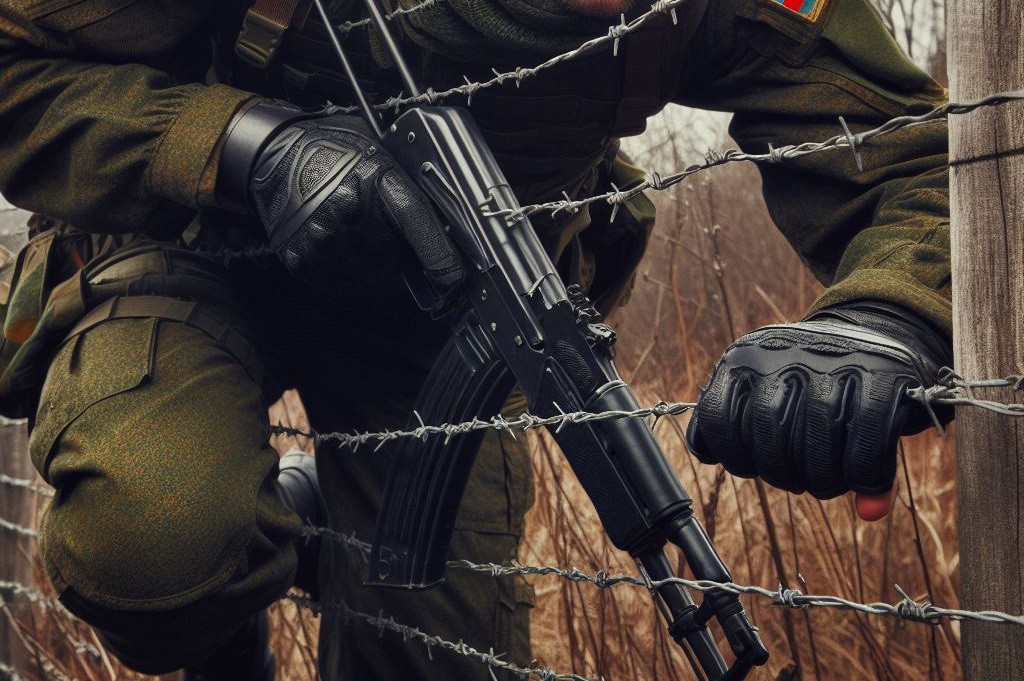 Военный покидает воинскую часть. Иллюстрация создана «Кавказским узлом» с помощью ИИ в программе Photoshop
