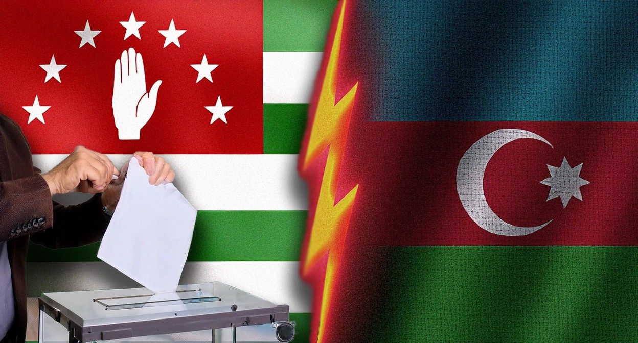 Флаг Абхазии и Флаг Азербайджана. Иллюстрация создана «Кавказским узлом» с помощью ИИ в программе Photoshop
