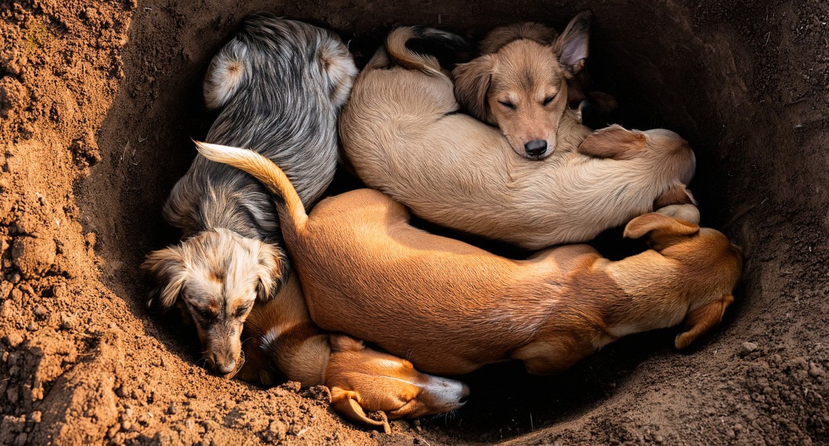 Тела собак. Иллюстрация создана «Кавказским узлом» с помощью ИИ в программе Photoshop