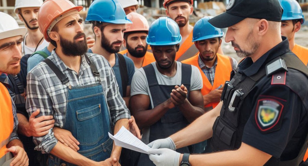 Полицейский проверяет документы. Иллюстрация создана "Кавказским узлом" с помощью ИИ в программе Copilot