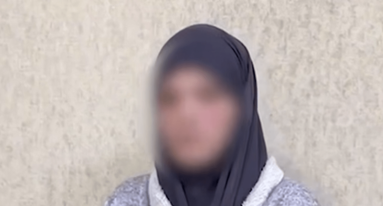 Подозреваемая по делу о теракте в Хасавюрте. Стоп-кадр видео РГВК "Дагестан" от 02.05.25, https://t.me/RGVKDAGESTAN/37719