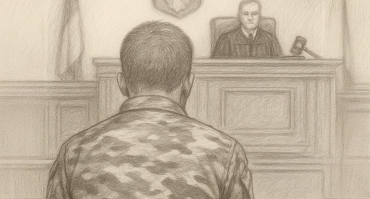 Военные в суде. Иллюстрация создана "Кавказским узлом" с помощью ИИ в программе Copilot