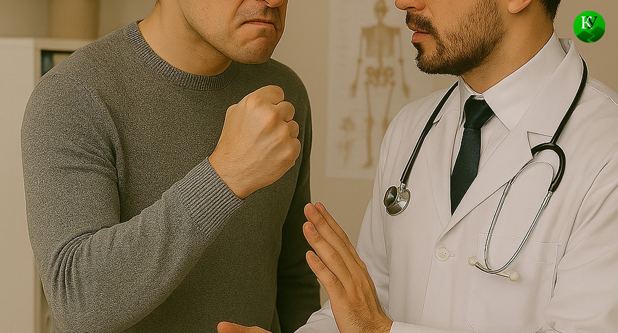 Угрожает врачу. Иллюстрация создана «Кавказским узлом» с помощью ИИ в программе Copilot
