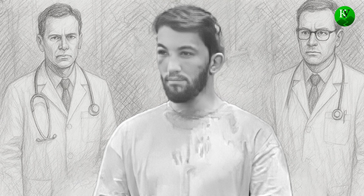 Ламберд Ахьядов и врачи. Коллаж "Кавказского Узла". Источник фото: Суды общей юрисдикции города Москвы . Иллюстрация создана «Кавказским узлом» с помощью ИИ в программе Copilot