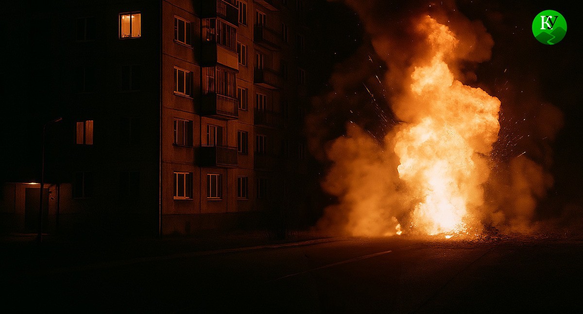 Взрыв у жилого дома. Иллюстрация создана "Кавказским узлом" с помощью ИИ в программе Copilot