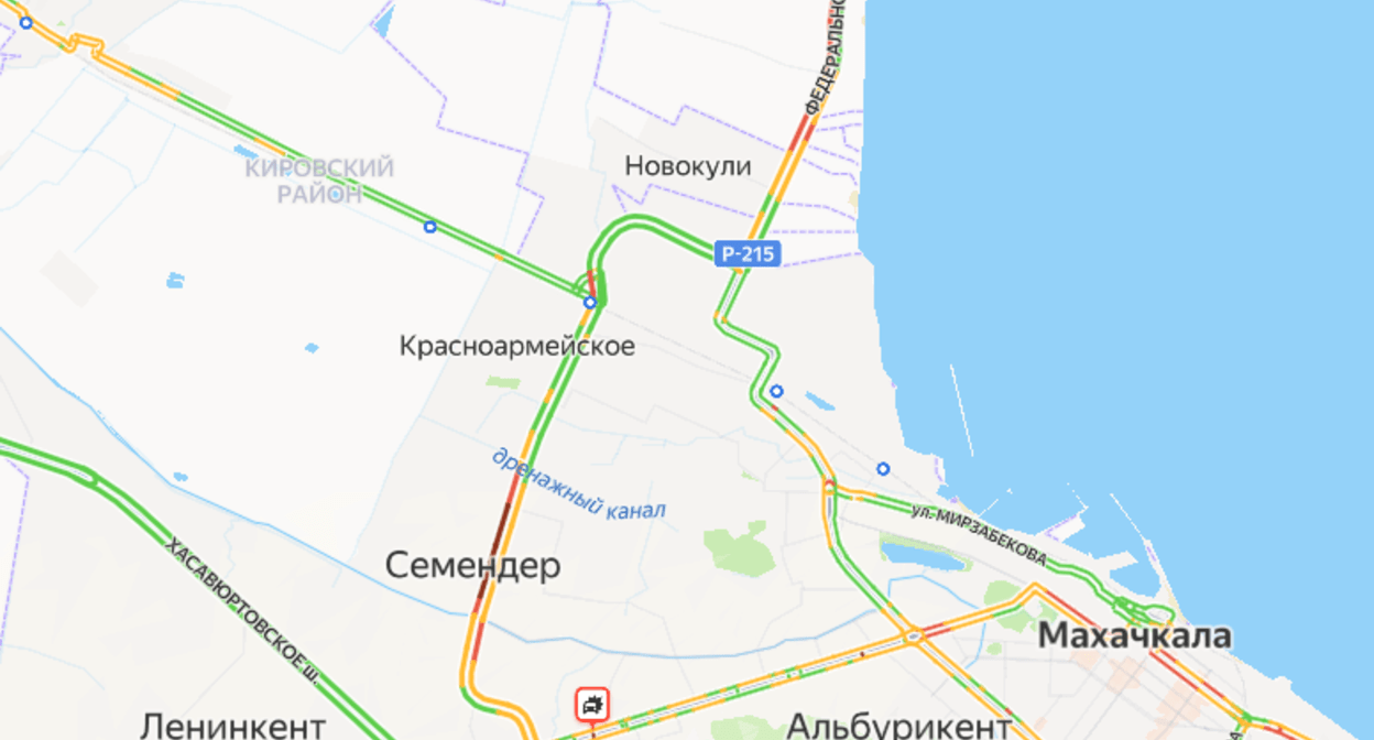 Пробки в День России образовались в Махачкале. Скриншот сервиса "Яндекс.Карты" от 12.06.25, https://yandex.ru/maps/