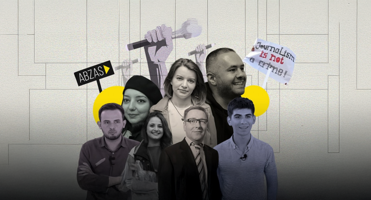Журналисты интернет-издания Abzas Media. Фото: https://www.meydan.tv/ru/article/prokuror-potreboval-nakazaniya-dlya-zhurnalistov-arestovannyh-po-delu-abzasmedia/