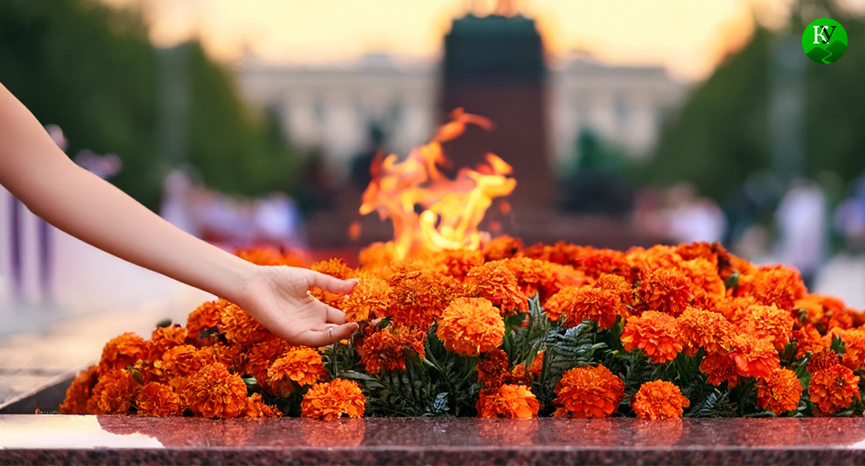 Рвет цветы у вечного огня. Иллюстрация создана "Кавказским узлом" с помощью ИИ в программе Copilot