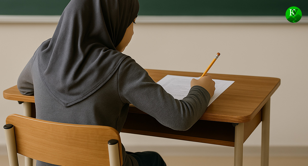 Школьница на экзамене. Иллюстрация создана «Кавказским узлом» с помощью ИИ в программе Copilot