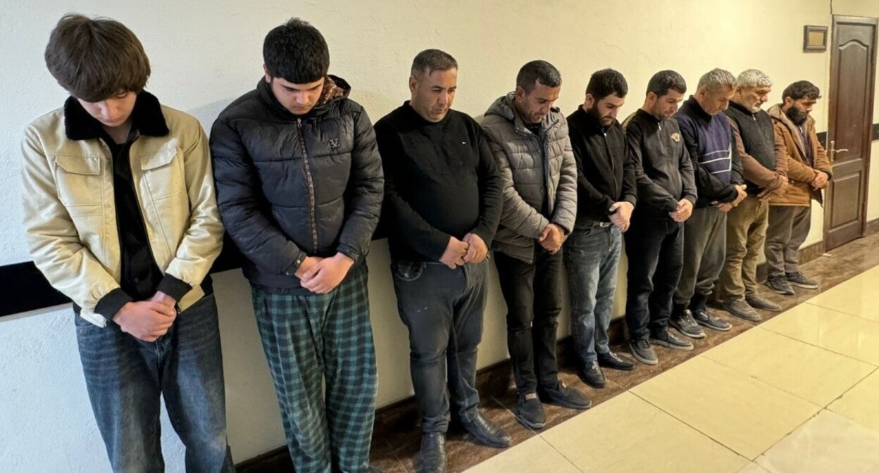 Задержанные после беспорядков в Имишли. Январь 2025 года. Фото пресс-службы МВД Азербайджана.