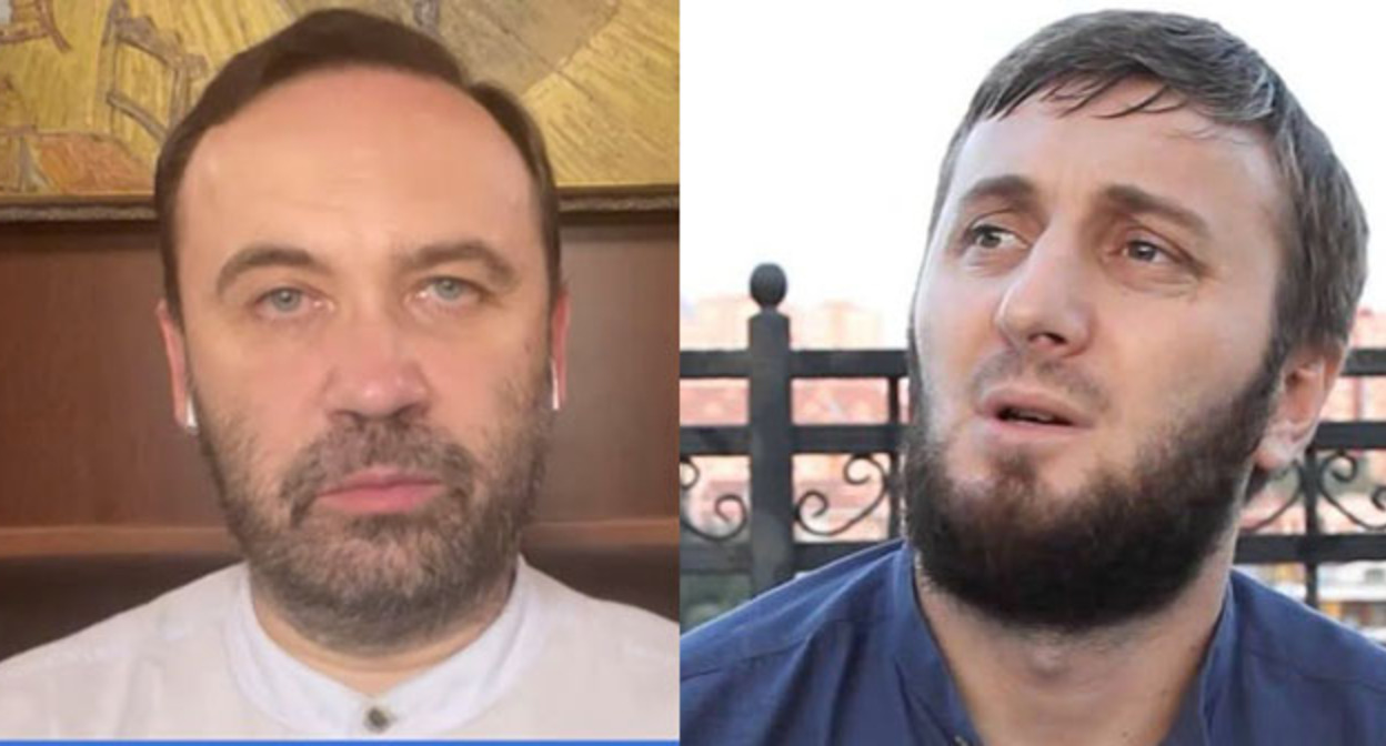 Илья Пономарев (слева) и Умар Саситлинский. Коллаж "Кавказского узла". Скриншот видео https://www.youtube.com/watch?v=tRgtATwW4XI https://memorialcenter.org/