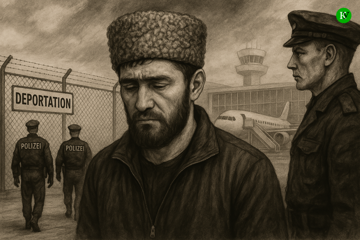 Депортация уроженца Чечни. Иллюстрация создана "Кавказским узлом" с помощью ИИ в программе Copilot.