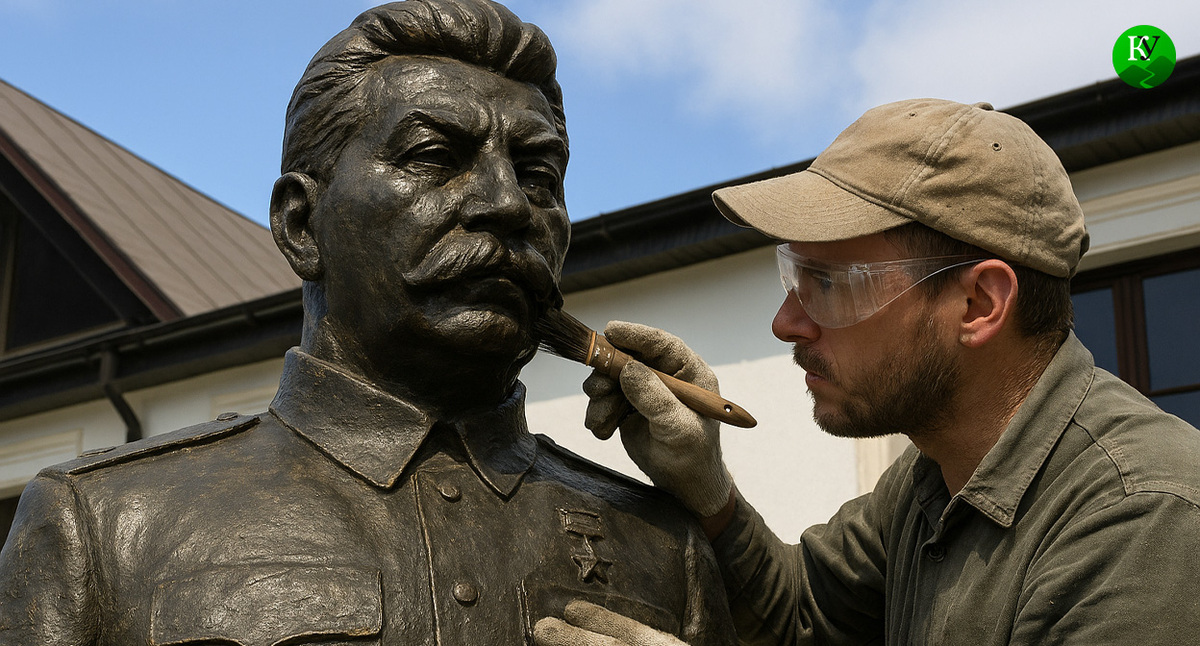 Мастер восстанавливает памятник Сталину. Иллюстрация создана "Кавказским узлом" с помощью ИИ в программе Copilot