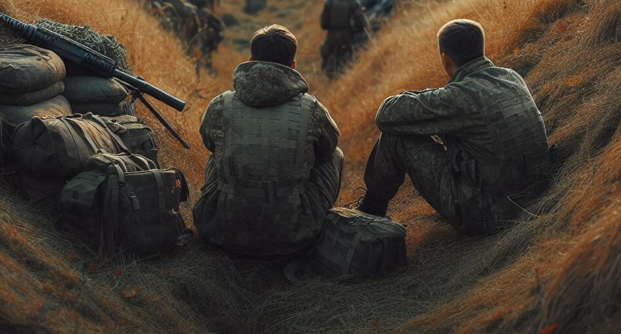 Военные на СВО. Иллюстрация создана "Кавказским узлом" с помощью ИИ в программе Copilot