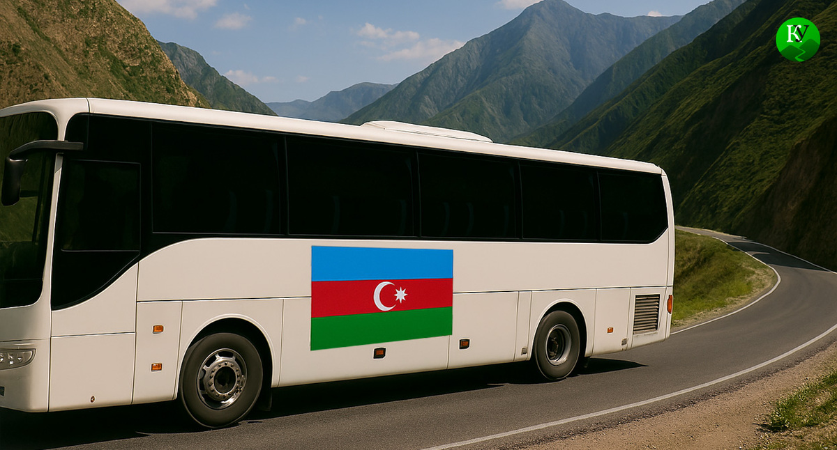 Автобус с переселенцами. Иллюстрация создана «Кавказским узлом» с помощью ИИ в программе Copilot