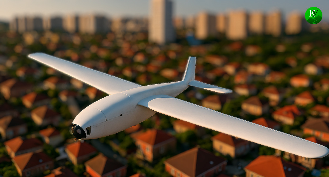 БПЛА над городом. Иллюстрация создана "Кавказским узлом" с помощью ИИ в программе Copilot