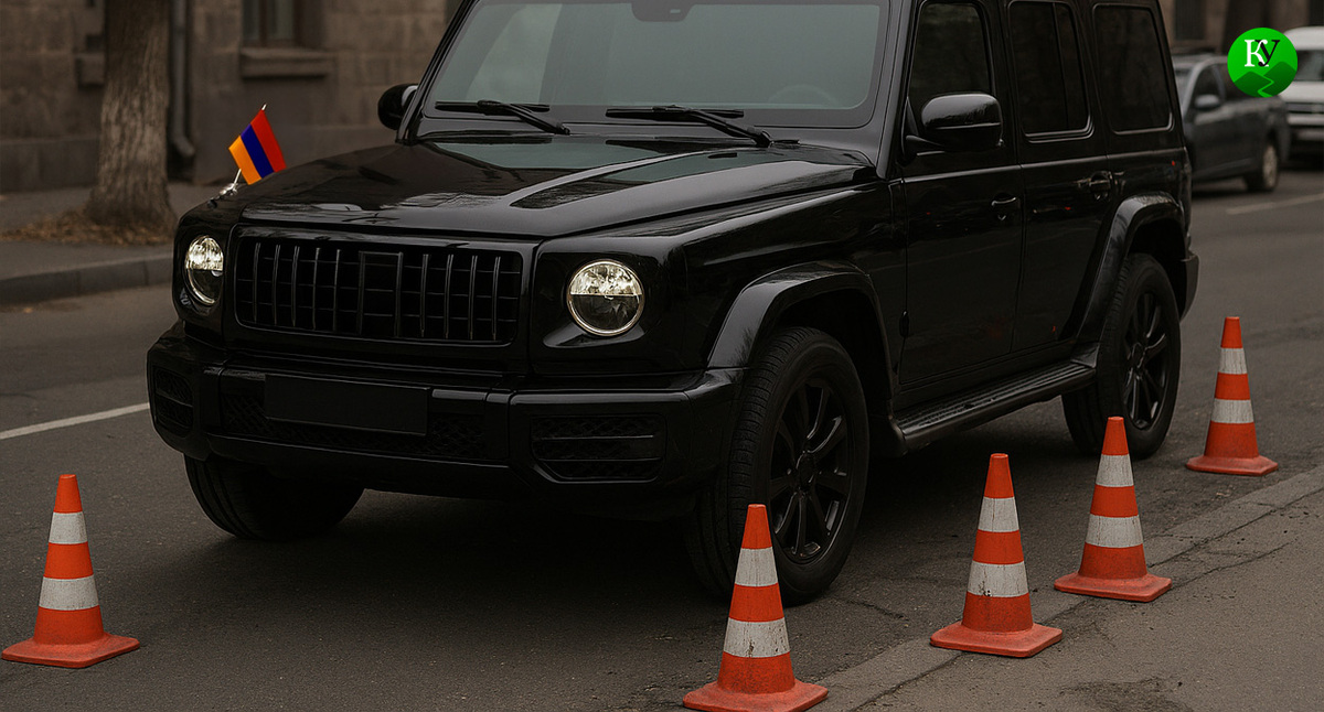 Автомобиль из кортежа Пашиняна. Иллюстрация создана "Кавказским узлом" с помощью ИИ в программе Copilot