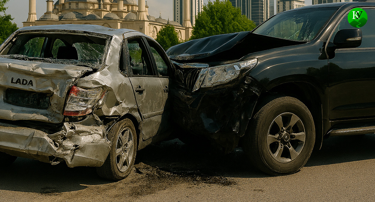 Авария в Грозном. Иллюстрация создана «Кавказским узлом» с помощью ИИ в программе Copilot