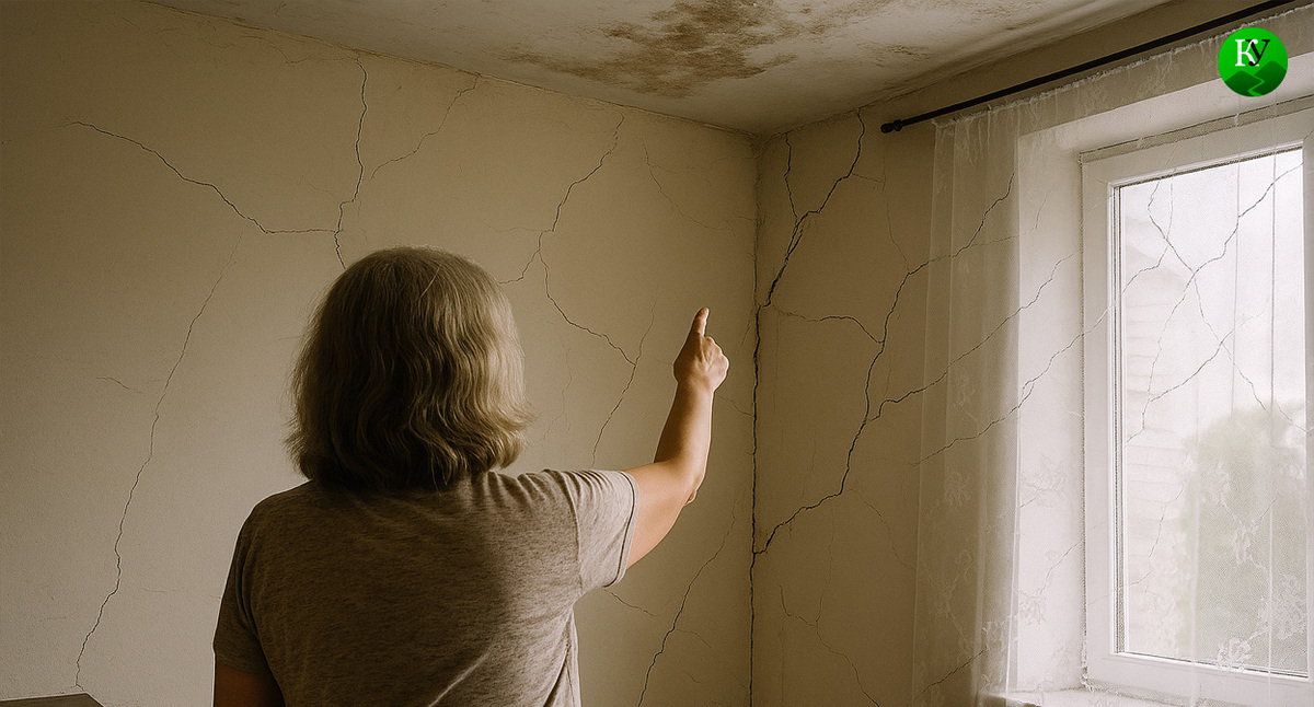 Женщина в аварийном доме. Иллюстрация создана «Кавказским узлом» с помощью ИИ в программе Copilot