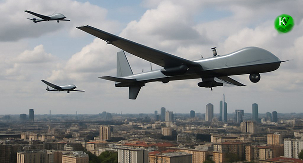 Беспилотники. Иллюстрация "Кавказского узла", созданная ИИ при помощи программы Copilot