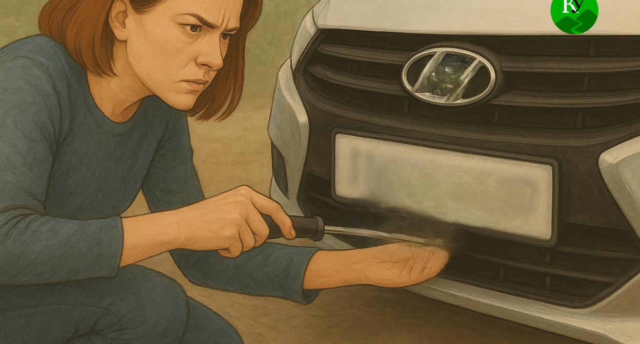 Женщина и автомобильный номер. Иллюстрация создана "Кавказским узлом" с помощью ИИ в программе ChatGPT