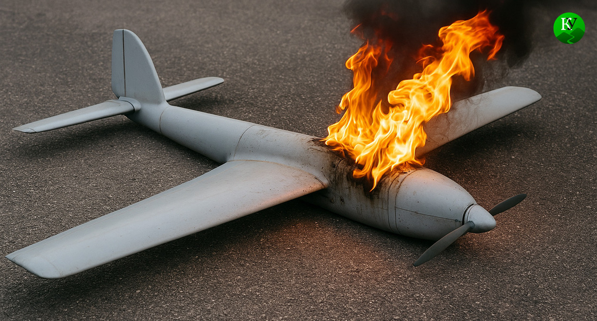 Сбитый БПЛА. Иллюстрация создана «Кавказским узлом» с помощью ИИ в программе Copilot



