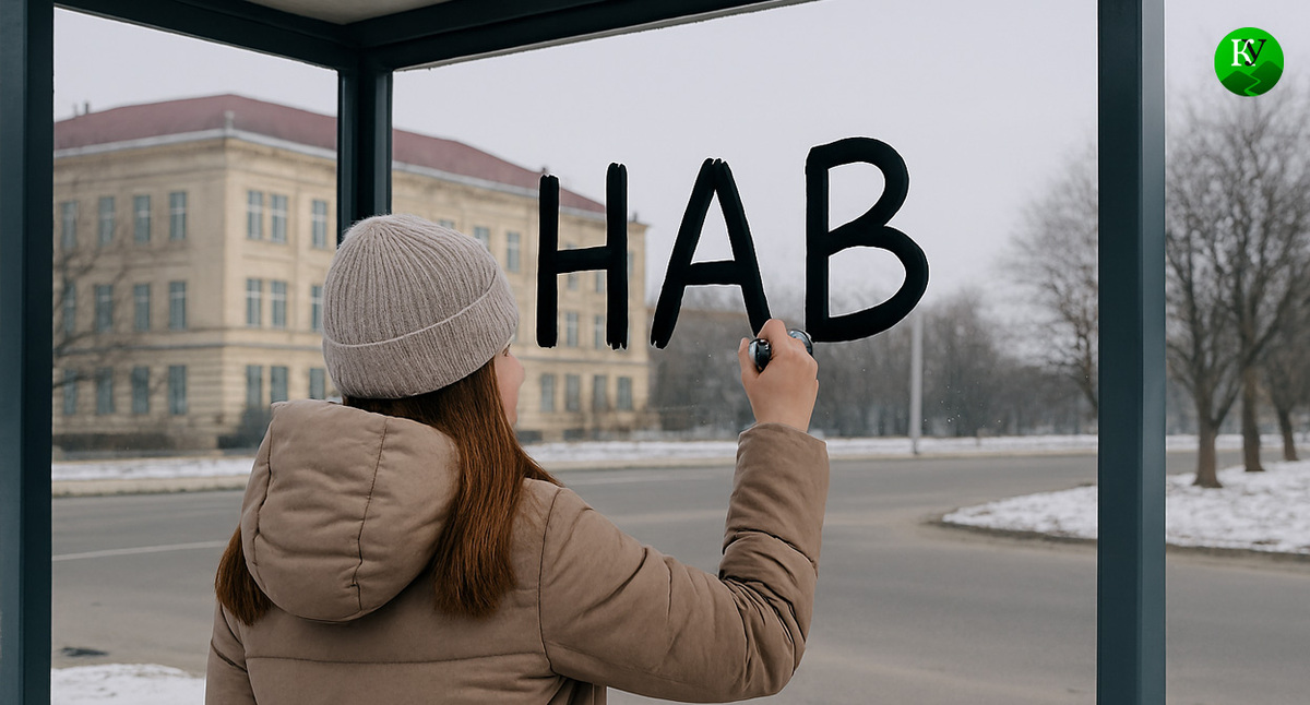 Школьница оставляет надпись на остановке. Иллюстрация создана «Кавказским узлом» с помощью ИИ в программе Copilot