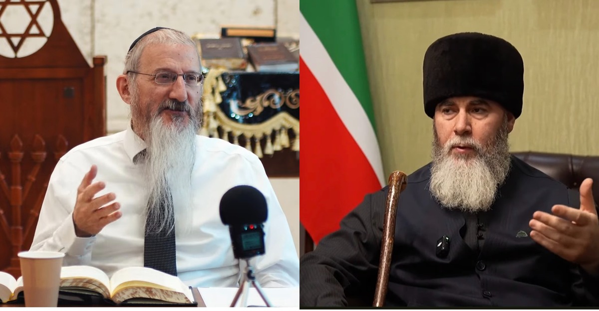 Берл Лазар и Салах Межиев. Коллаж “Кавказского узла”, кадры видео Тора Центр Москва / YouTube и Григорий Азарёнок  / YouTube.