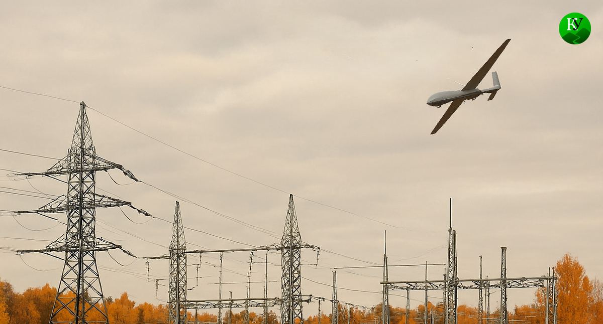 БПЛА и электрическая подстанция. Иллюстрация создана «Кавказским узлом» с помощью ИИ в программе Copilot