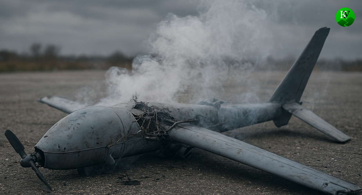 БПЛА дымит. Иллюстрация создана «Кавказским узлом» с помощью ИИ в программе Copilot